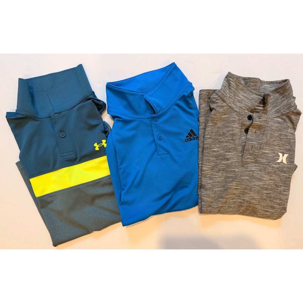 Boys Large Performance Polo Shirt Bundle Under Armour Adidas Hurley EUC